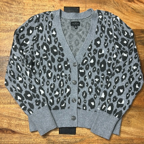Lucky Brand leopard print grandpa cardigan black gray - Picture 1 of 6